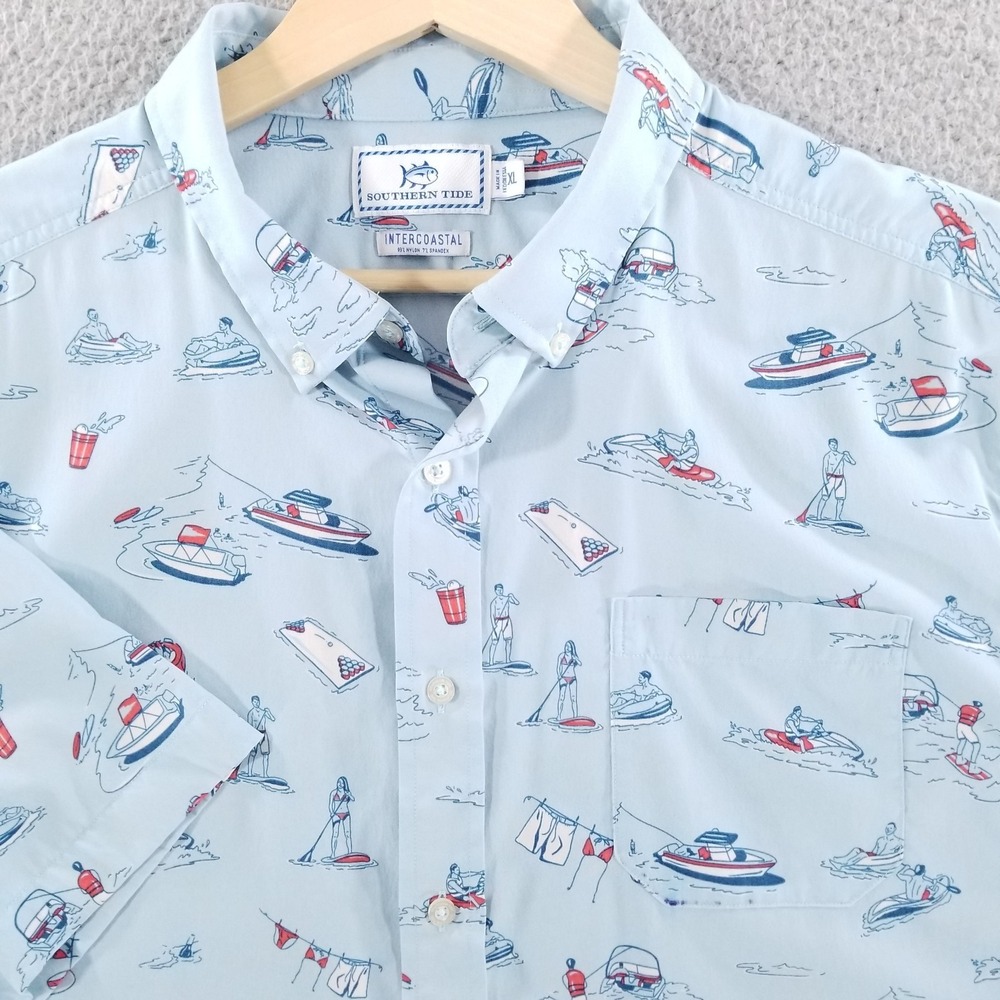 Southern Tide Shirt Mens XL Blue Intercoastal Performance Boat Jetski Watersport